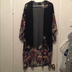 Sheer kimono navy blue with beautiful flowers